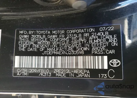 2022 Toyota Corolla Le z USA, uszkodzony, nr VIN JTDEPMAEXNJ230598